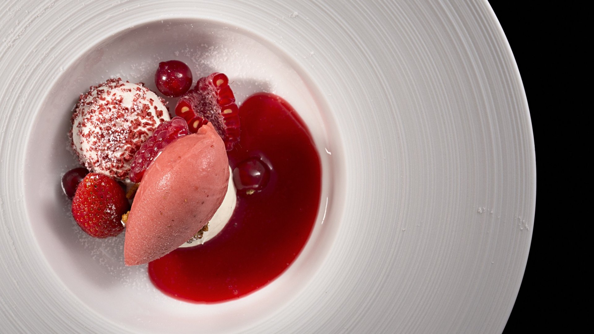 Groseille et fraise frappée, sorbet fruits rouges